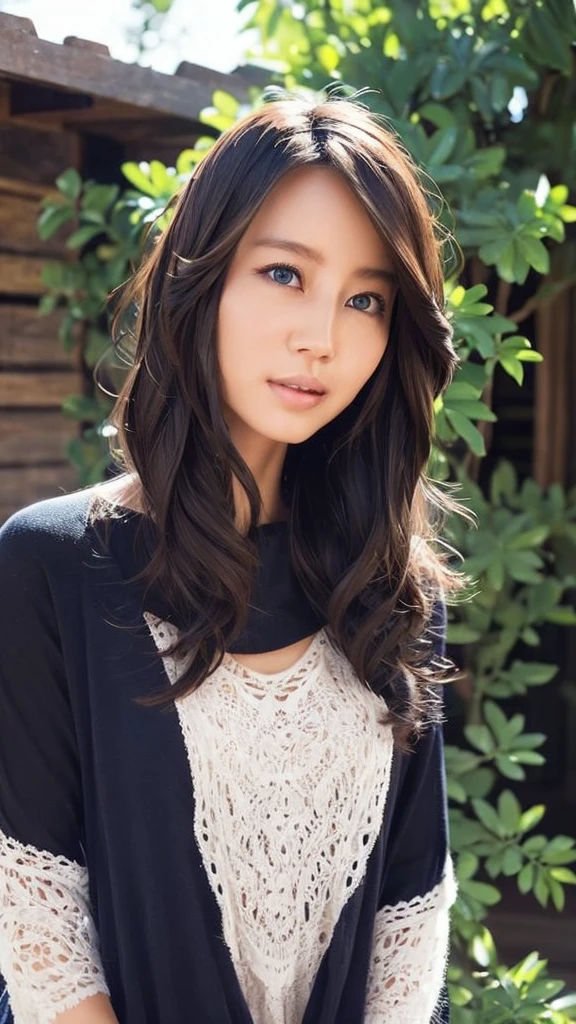 Features of appearance:

Year: Appearance: late 20s to early 30s: There is natural beauty、Hair that gives a gentle impression: that&#39;long、Slightly wavy、Has a soft texture。Has a natural luster、Skin with detailed expression: Smooth and、Has a natural texture。Facial expressions that realistically reproduce natural shadows and skin texture: Calm and、There are signs of a smile、Friendly height and build: He is of averYear height and body type、バランスの取れたプロポーションを持つ
clothingと髪型:

clothing: Although it is casual wear, thatは洗練されている.、Emphasize her personality。Warm colors and designs、A hairstyle that exudes natural charm: natural wavy long hair、It is soft and light。The overall hairstyle is simple yet elegant..:

Emphasizing friendliness and naturalnesake it attractive and memorable。From her facial expressions and poses、Reproduces realistic texture down to the smallest detail、Exudes confidence and inner beauty。.、Give a sense of reality。Hair and clothing texture、Skin expression etc..、Attention to detail