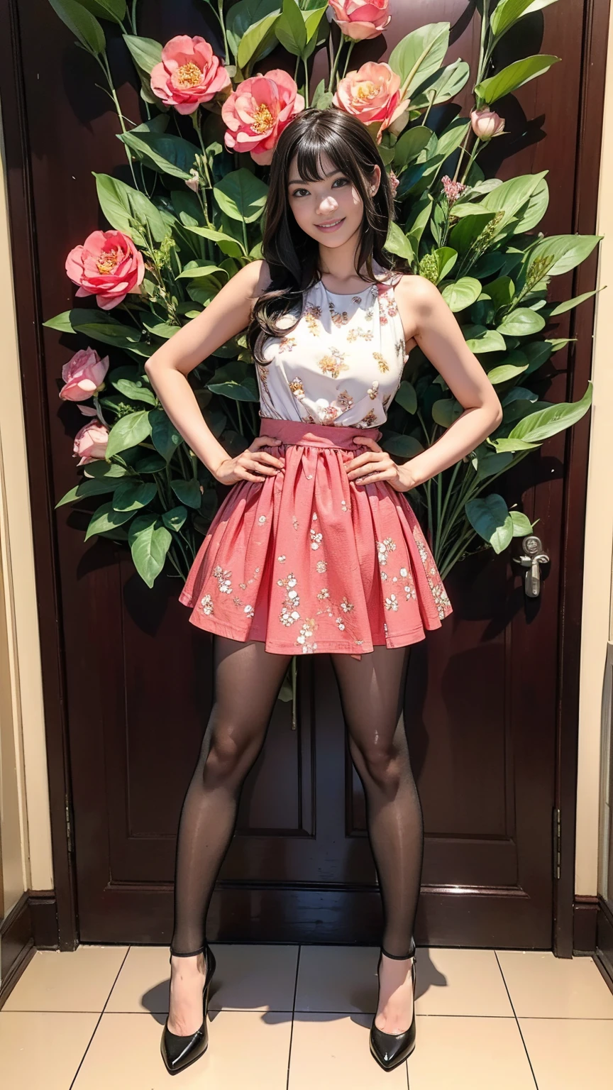 (8k、RAW Photos、Highest quality、masterpiece:1.2)、(Realistic、Realistic)、1 Girl、((China dress:1.2、Thin legs、whole body、View from the front、smile、Looking into the camera、Stand with hands on hips))、cute、Leg fetish erection images