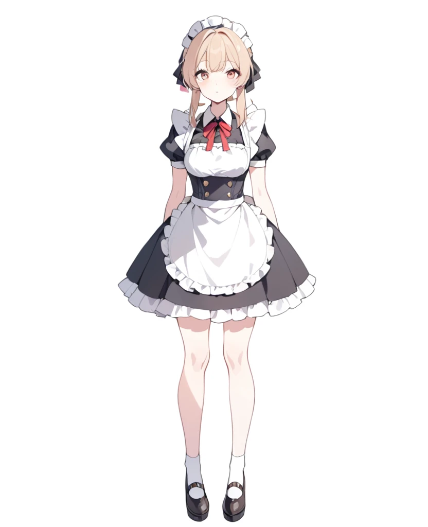 1girl, solo, standing, full body, white background, simple background, maid, 
