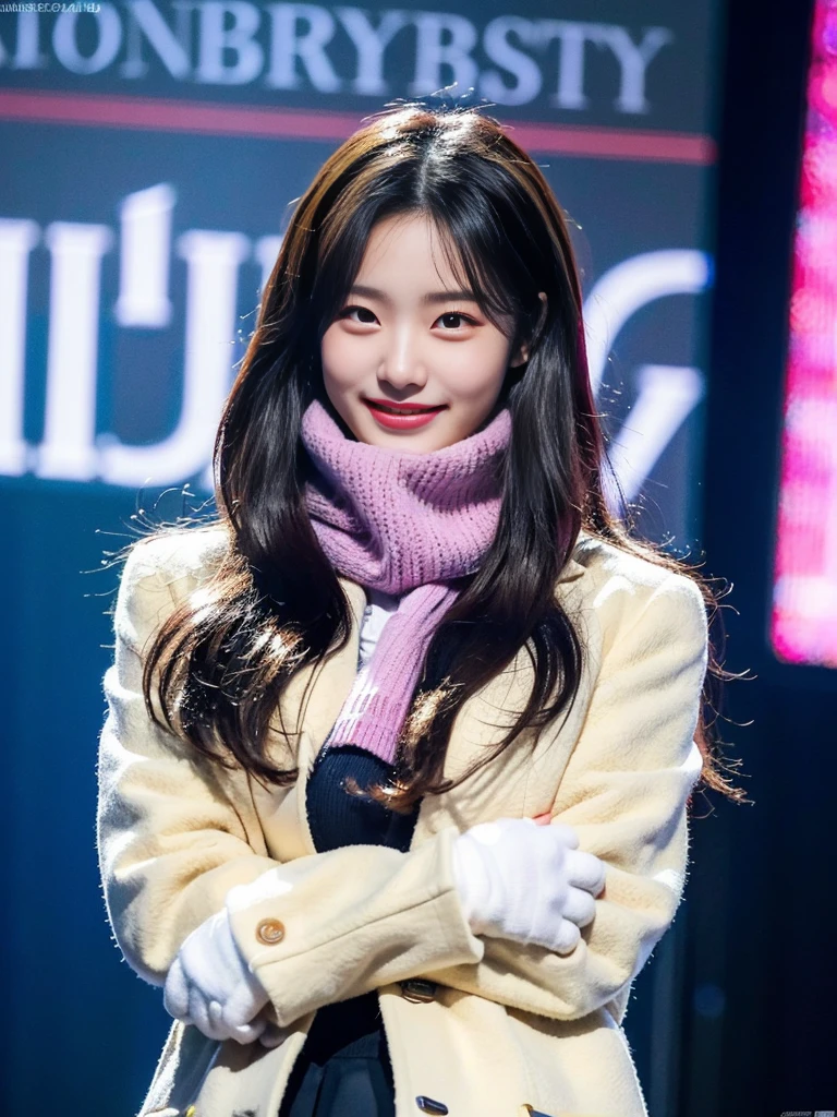 (A super cute Korean schoolgirl wearing a high-end down jacket in the style of a  shyly covers her face:1.2)(Embarrassed look,I grin in embarrassment.:1.1)(Beautiful Sweat:1.1)(16K, RAW Photos, Highest quality, masterpiece: 1.2),(Shiny and beautiful black long hair) Super detailed, Super Resolution, (Genuine, Genuine photos: 1.37), Portraiture, High-resolution RAW color photos, Professional photos, Very detailed, 8k wallpaper, Very detailed CG Unity 8k wallpaper, Very detailed beautiful girls, Very detailed faces, ((whole body)), beautiful woman, Huge breasts,(huge boobs:1.1) (Big Boobs:1.1), beautiful  (Wearing a high-end down jacket in the style of a school uniform),high school girl, Korean Girls,(K-POP Female Idols), (Idol-class beauty)(Beautiful high school girl:1.1)(Blizzard sidewalk)(************)Date,Fluffy gloves,neck warmer,