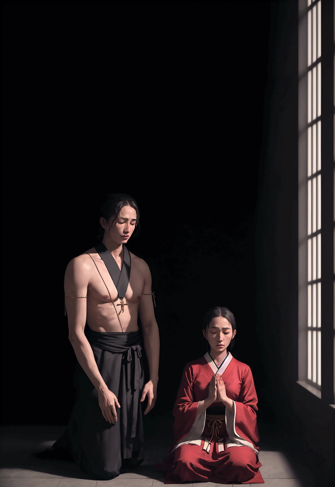 Meishu-Sama, johrei, luz divina, Japanese sitting praying to the heavens, unclothed, undressed, diante de um orisonte lindo, com o sol se pondo, with one hand forward, in connection with the divine, foto retrato, Directed by: Drew Tucker, Directed by: Adam Marczyński, Directed by: Alexandre Kucharsky, Directed by: Gavin Nolan, Surrealismo 8K, Directed by: Jason Felix, Yuri Shwedoff e Tom Bagshaw, arte ilustrativa, Estilo Erik Johansson