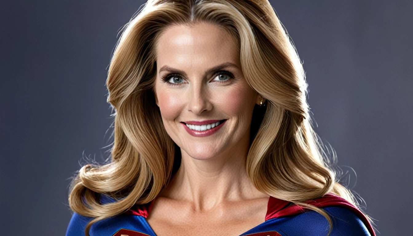 strong Julie Hagerty Supergirl smile(((white plum in hair))); big and strong breasts. HD. Photograph, ((realism)), extremely high quality RAW photograph, ultra detailed photograph, sharp focus, high resolution, (detailed skin:1,3),high quality, film grain, Fujifilm XT3,Highly Detailed, movie, (Cinematic Photo:1.3) of (Realistic:1.3)