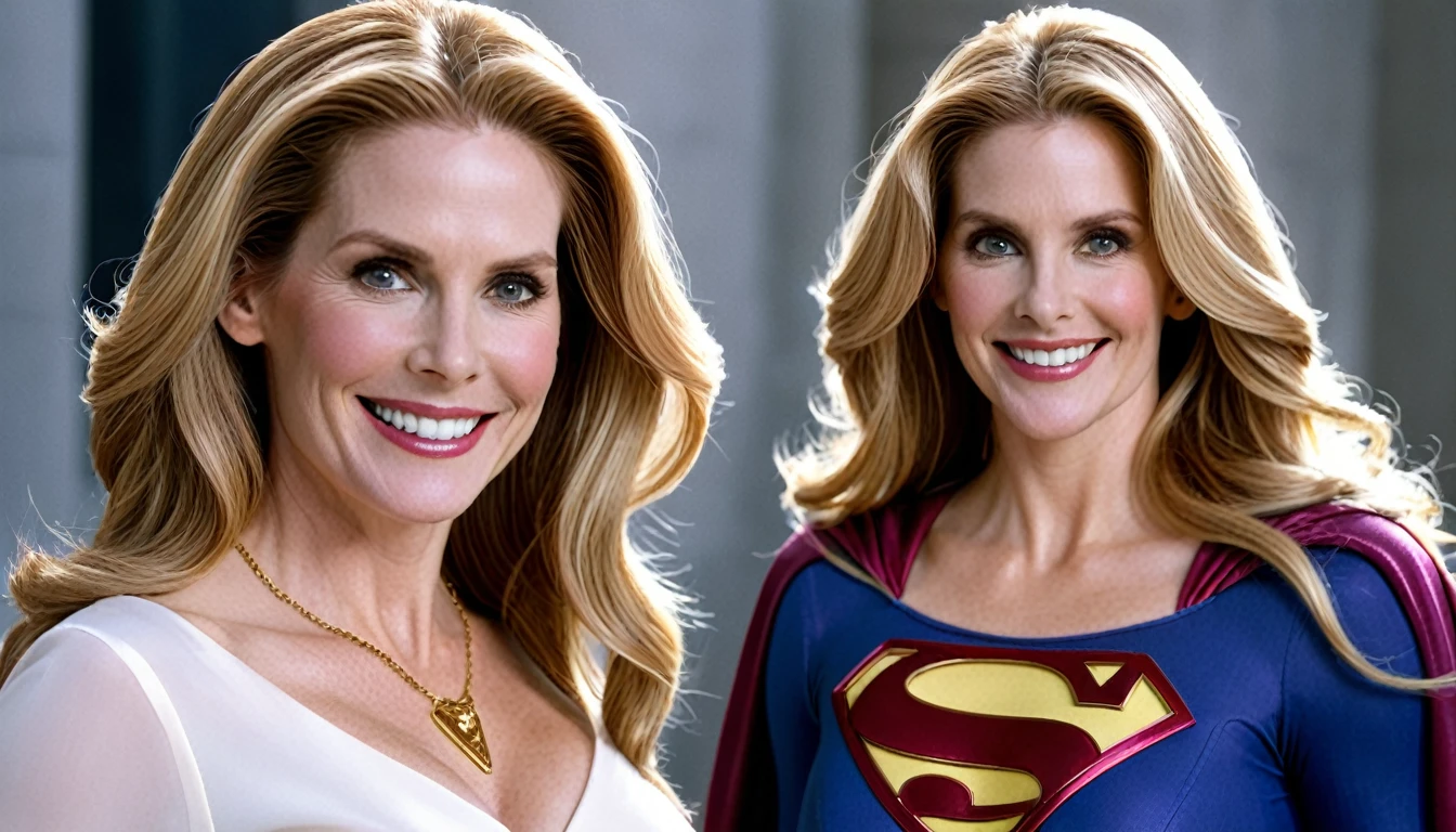 strong Julie Hagerty Supergirl smile(((white plum in hair))); big and strong breasts. HD. Photograph, ((realism)), extremely high quality RAW photograph, ultra detailed photograph, sharp focus, high resolution, (detailed skin:1,3),high quality, film grain, Fujifilm XT3,Highly Detailed, movie, (Cinematic Photo:1.3) of (Realistic:1.3)