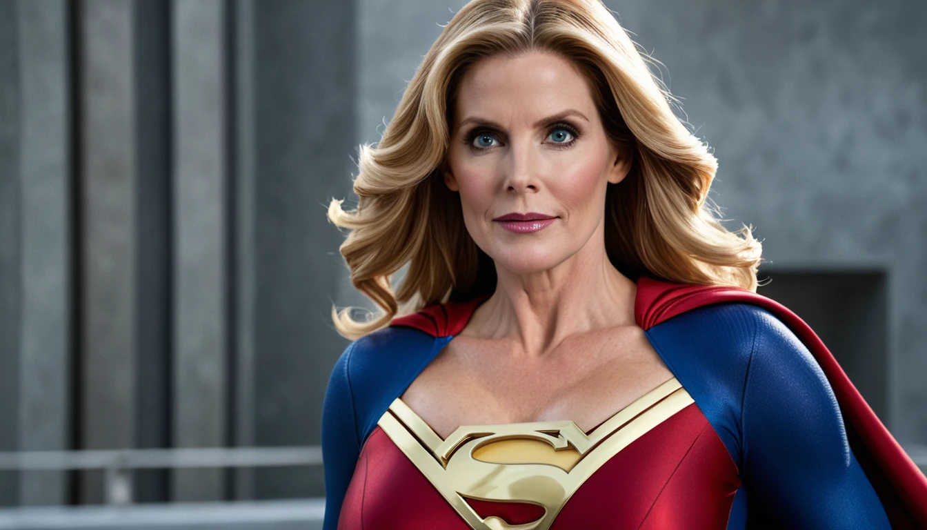 strong Julie Hagerty Supergirl; big and strong breasts. HD. Photograph, ((realism)), extremely high quality RAW photograph, ultra detailed photograph, sharp focus, high resolution, (detailed skin:1,3),high quality, film grain, Fujifilm XT3,Highly Detailed, movie, (Cinematic Photo:1.3) of (Realistic:1.3)