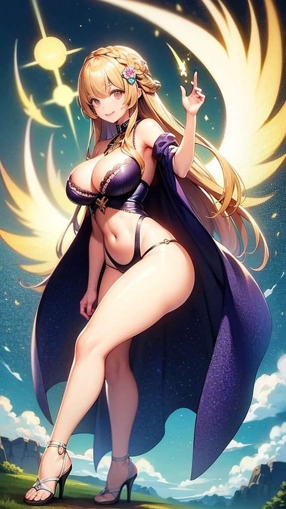 ((Highest quality、、masterpiece:1.3)), Upper Body、Long legs、Sharp focus:1.2, Beautiful woman with perfect figure:1.4、((Big Breasts:1.2)), (Big Breasts、Soft looking big ass、Feminine body 、Smiling:1.2), Face and skin texture crafted to the smallest detail、Fine-grained、double eyelid、25-year-old female、sexly、Cosplay、Isekai background