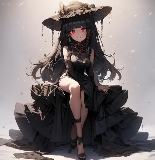 1girl, Goth girl, nude, black lips, glowing red eyes, full body