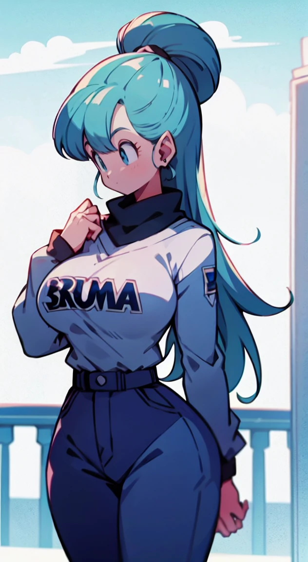 cool posee,big breasted, voluptuous,Score12, BLUE CYAN HAIRS, BULMA,,LONG HAIR, cartoon