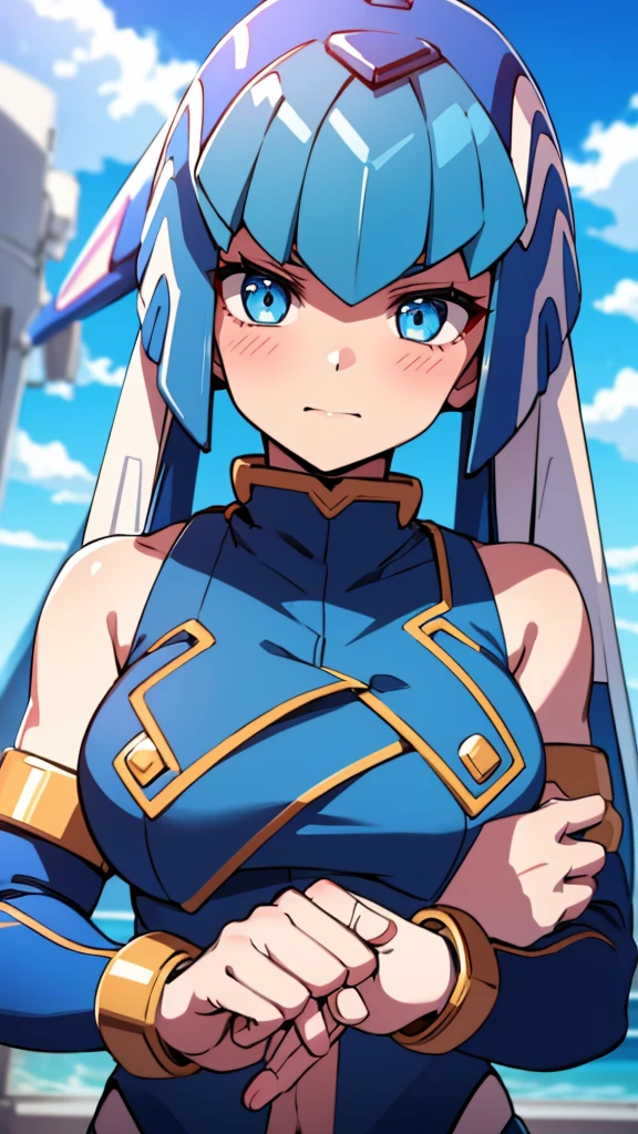 Leviathan_Megamanz, 1 Girl ,Looking at the viewer , blue hair, Blue eyes,Clouds background , Blushed , , Wedding ring, Glasses, xxx