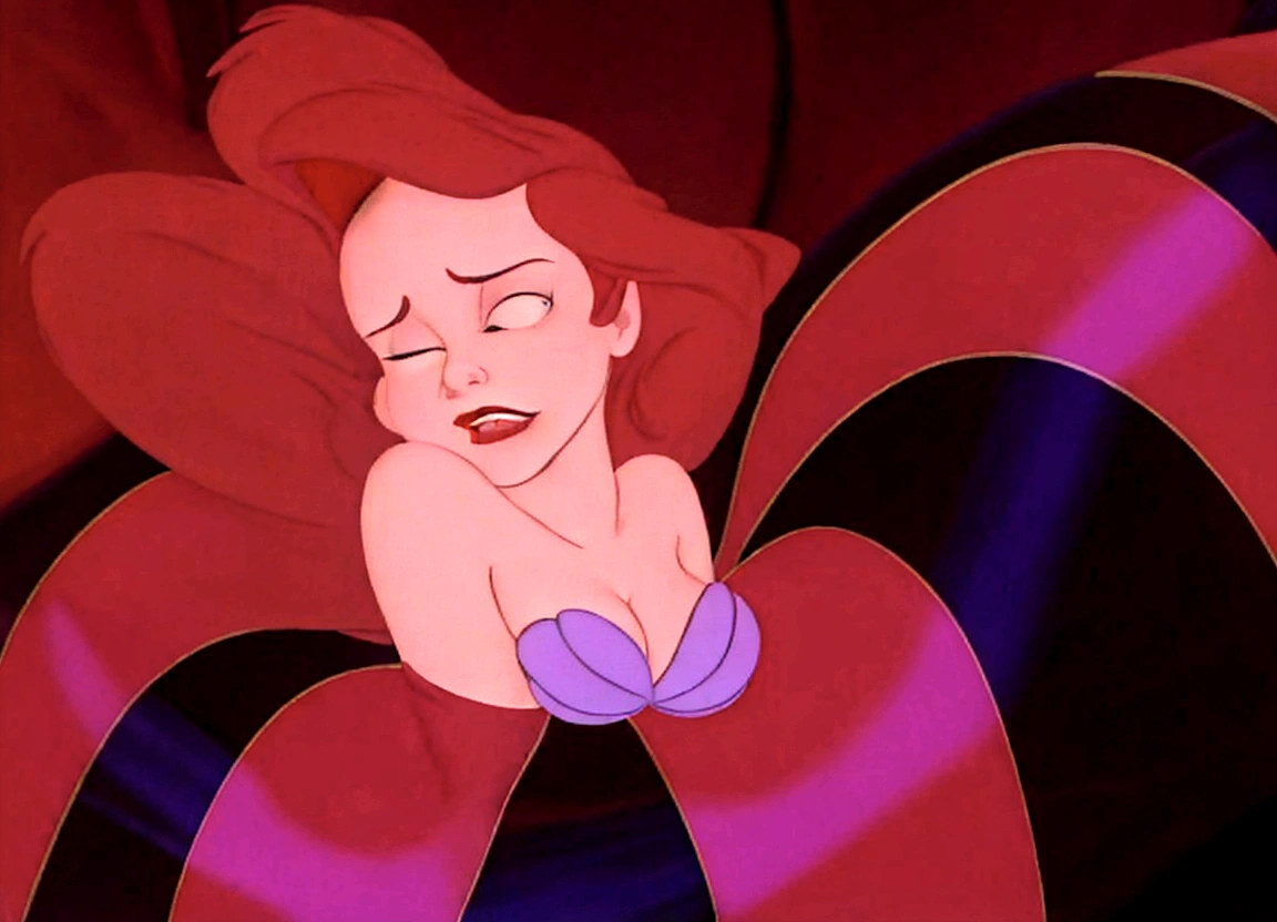 a close up of a cartoon character with a red hair, jessica rabbit, female disney villain, emma watson as jessica rabbit, megara, classic disney mood, the little mermaid, ariel the little mermaid, scales covering her chest, little mermaid, sleeping beauty, disney villain, serpentine pose, princess ariel, movie screencap, portrait of megara, brittney lee