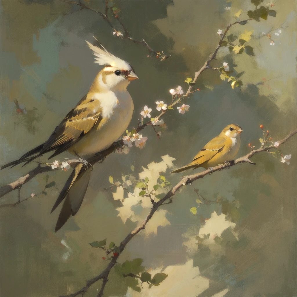 realistic, (best quality, masterpiece:1.3),Finch, branch,still_life, nature light