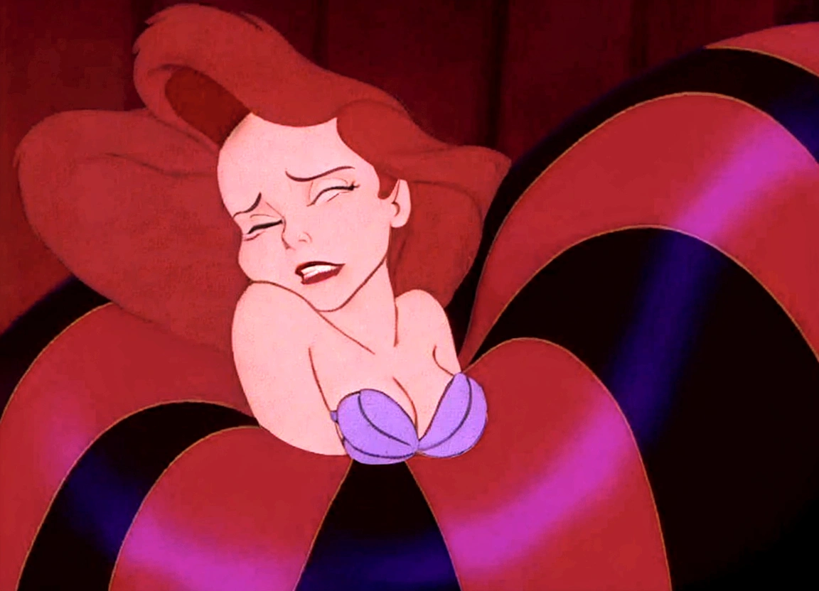 a close up of a cartoon character with a red hair, jessica rabbit, female disney villain, emma watson as jessica rabbit, megara, classic disney mood, the little mermaid, ariel the little mermaid, scales covering her chest, little mermaid, sleeping beauty, disney villain, serpentine pose, princess ariel, movie screencap, portrait of megara, brittney lee
