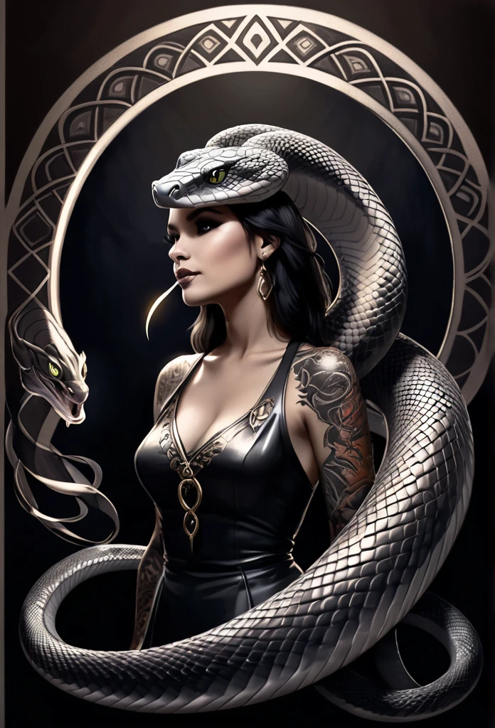 Tattoo sketch, snake, scales, Magic, dark lighting