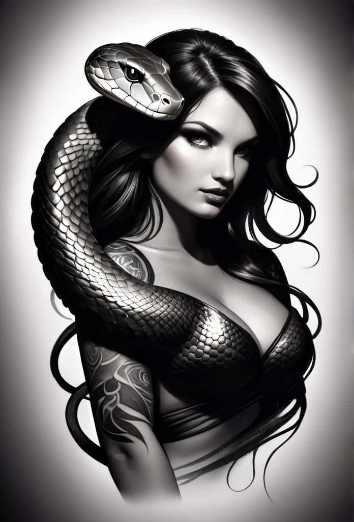 Tattoo sketch, snake, scales, Magic, dark lighting