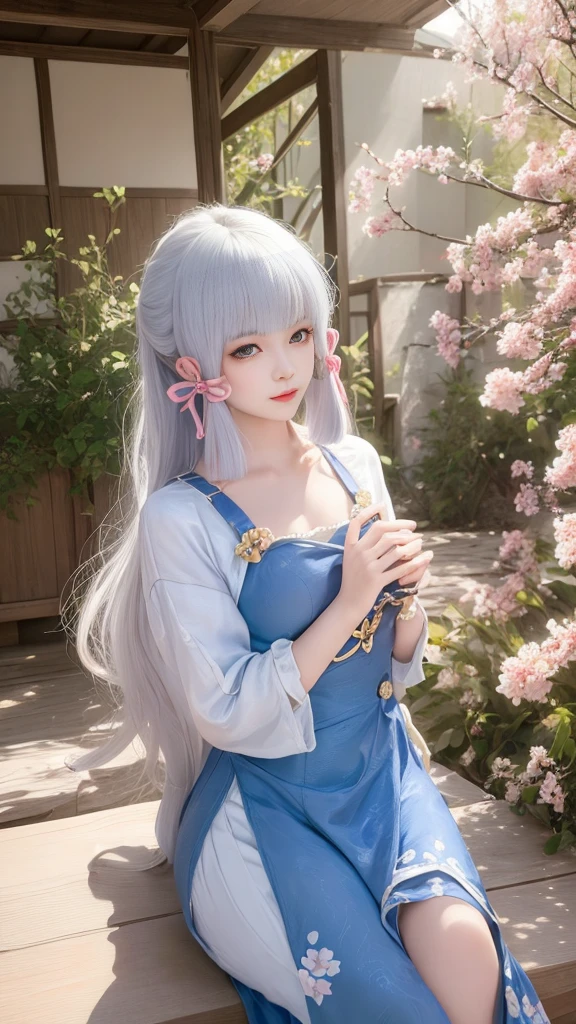 (best quality,high resolution,masterpiece:1.2),Extremely detailed,Practical:1.37,Traditional portrait style,Detailed face and eyes,Beautiful lips,Fine brushwork,Soft, Flowing hair,Delicate flowers blooming in the background,Subtle color palette,Soft lighting,A seamless blend of reality and fantasy,Ethereal atmosphere,Traditional Beauty,Seductive pose,Antique Clothes,Colorful but not harsh,Subtle textures,Attention to detail,Beautiful posture,Expressive eyes,Female characteristics,ingenious composition,Artistic talent,An evocative gaze,Dreamy atmosphere,A sensual and elegant performance,The perfect balance of elegance and sensuality,Delicate facial features and expressions.,Sea,patio,