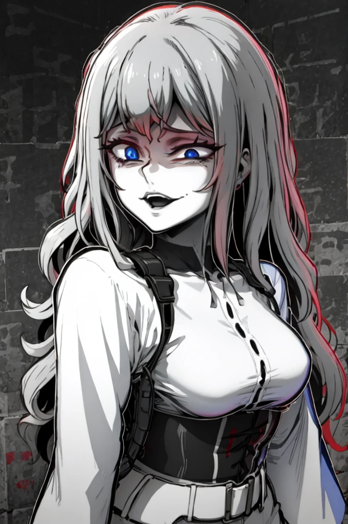 From_brlow, edgGesugao facial expression, curvy blue eyed girl with long wavy black hair and small breasts