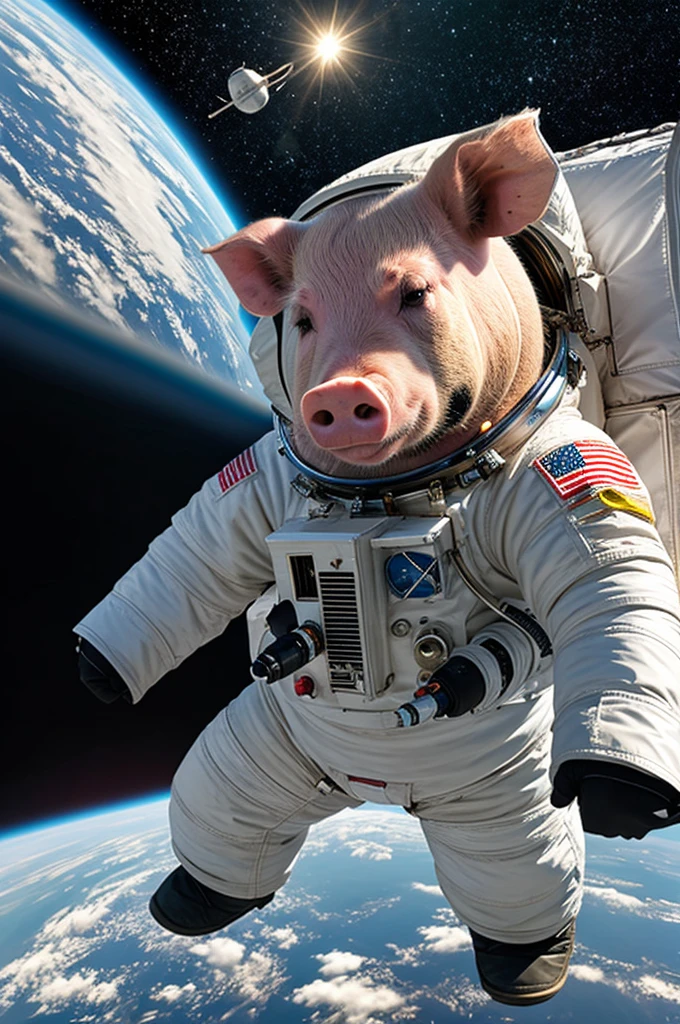 Crazy pig in astronaut sut