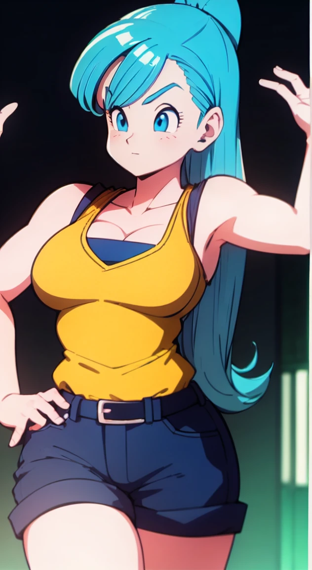 cool posee,big breasted, voluptuous,Score12, BLUE CYAN HAIRS, BULMA,,LONG HAIR, cartoon