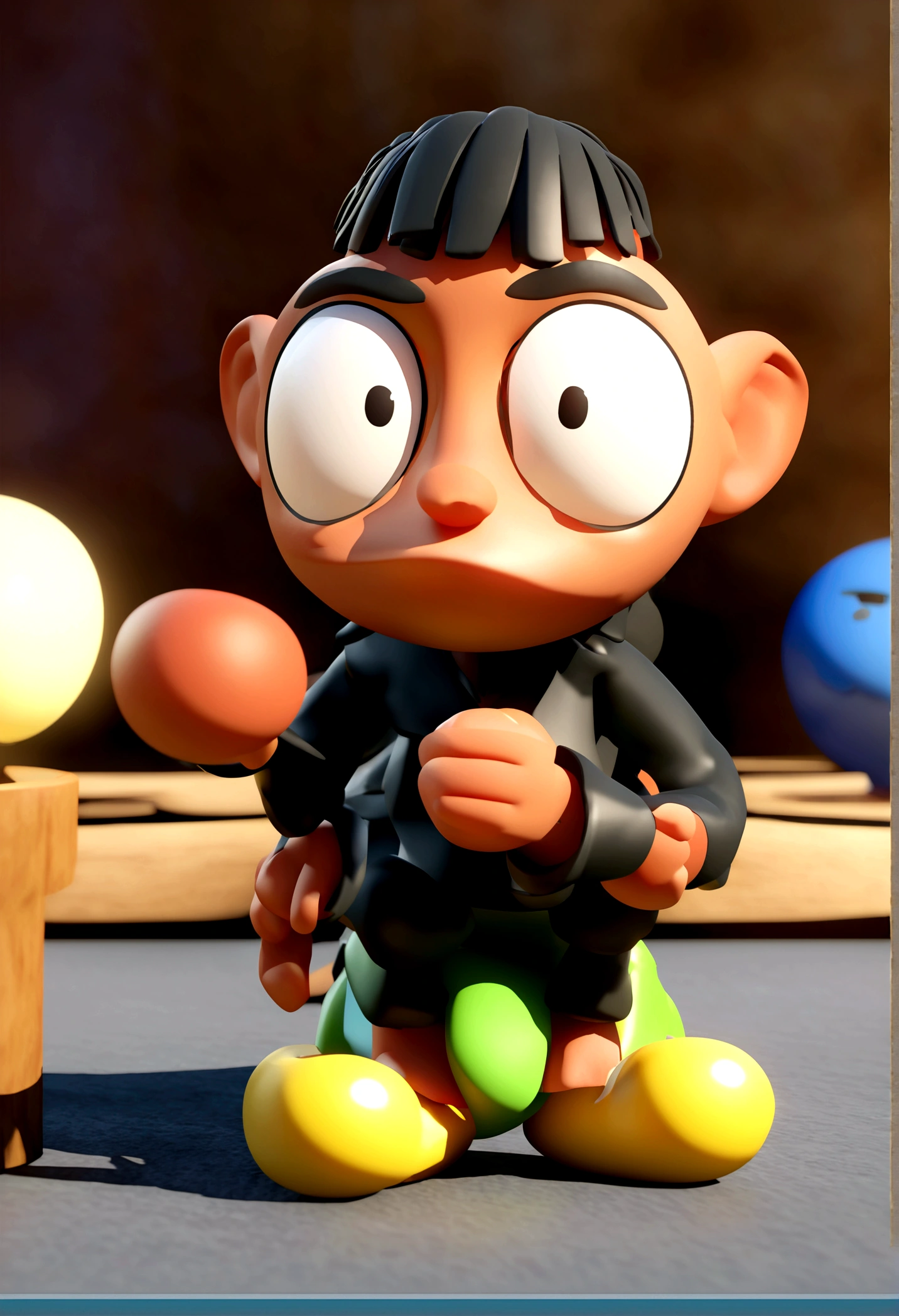 Cartoon character of a man in a black shirt, an animated character, stylized character, animation style rendering, 3d stylized, Arnold Maya rendering, Stylized 3D rendering, toon render screenshot, 3d character, 3d character, Stylized 3D rendering, 3D character rendering, cartoon character, Personagem de close up, character posing, (Pixar-style) (master part:1.2) (bokeh) (best qualityer) (skin detailed) (detailed texture) (8K) (Argilla) (cinematic lighting) (sharp focus,Sit down and lift your upper body
