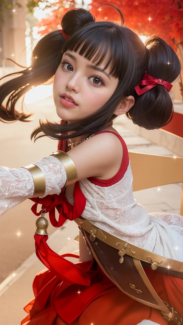 ((Best Quality, 8K, Masterpiece: 1.3, Raw Photo)), Sharp Focus: 1.2, (1 aespa Girl: 1.2), (Realistic, Photorealistic: 1.37), (Face Focus: 1.1), Cute Face, Tenderness, Small Breasts, Flat Breasts, Short Messy Hair, Spread Legs, Beautiful Woman Sitting in Old Castle Garden, White Summer Casual Shirt, Daylight, Movie Lighting