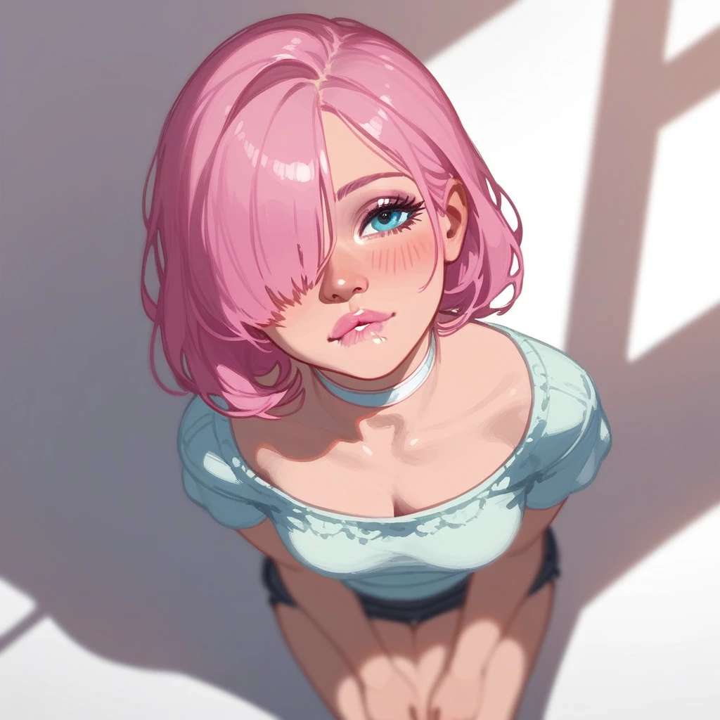 score_9,score_8_above,score_7_above,score_6_above,score_5_above,score_4_above,
1 girl, Pretty girl, by rubio, in two queues, hair over 1 eye, beautiful nose. lip biting, seductive, white choker, pink lips, parts, blush 
 