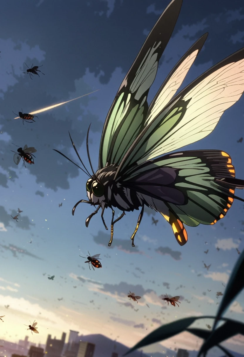 black, insect, bug, anime, wings, flying, dark
