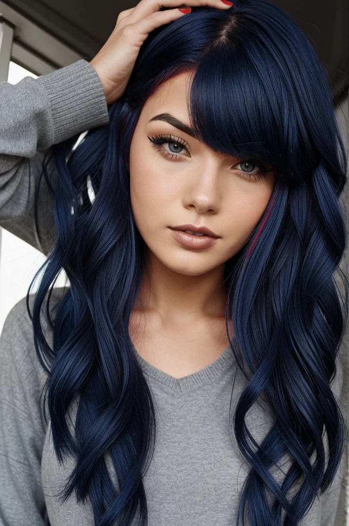 navy blue hair with red tips