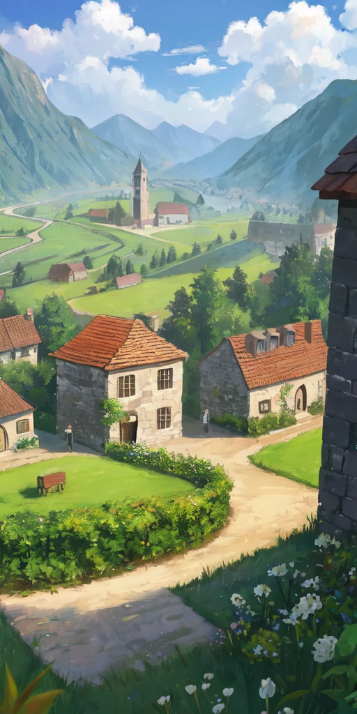 A village surrounded by a magical wall