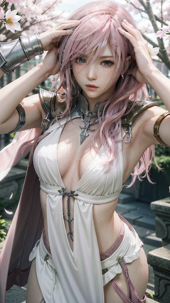 (masterpiece, Highest quality:1.3)
Lightning FF13, 1 girl, alone, Long Hair, Pink Hair、Completely naked、All Nude、Sweat all over the body、prison、Hold your head with both hands、Cherry tree in full bloom、garden