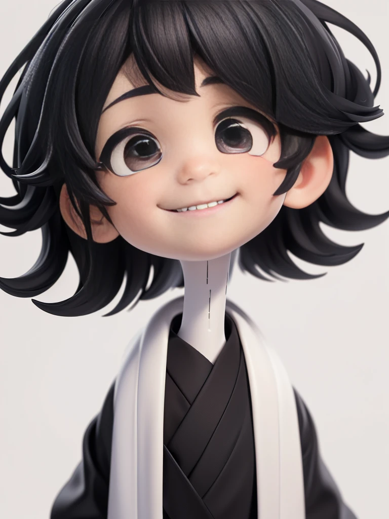 (((Masterpiece))), (high quality), one Japanese boy, 18 years old,(tall and thin,sleepy droopy eyes, long face,thin cheeks:1.5),(black shaggy short hair,blank expression,smile:1.5),(Plain background:1.5),