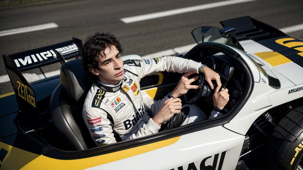 create image of ayrton senna in a 2024 formula 1
