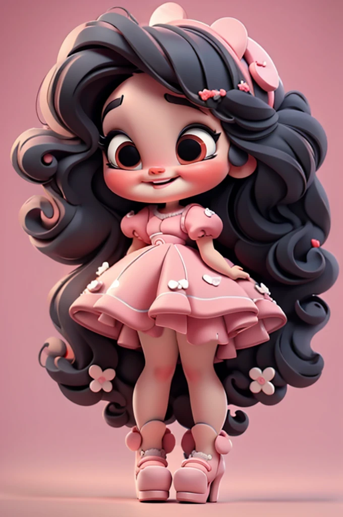 3d illustration, pixar style, cute chibi, baby girl ariana grande, black hair, long hair, red bow in hair, dress red with black with white dots, bright eyes, big eyelash, pink cheeks, happy, smiling, glitter, white socks, red high heels shoes, exuberant, fantastic, cute pose, wonderful, white background, clean solid background, hq, 8k, masterpiece
