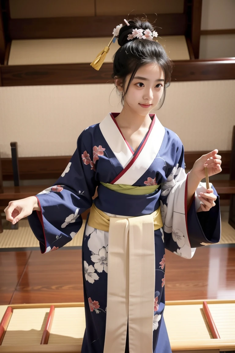 Female college students wearing kimonos、Figure playing the koto