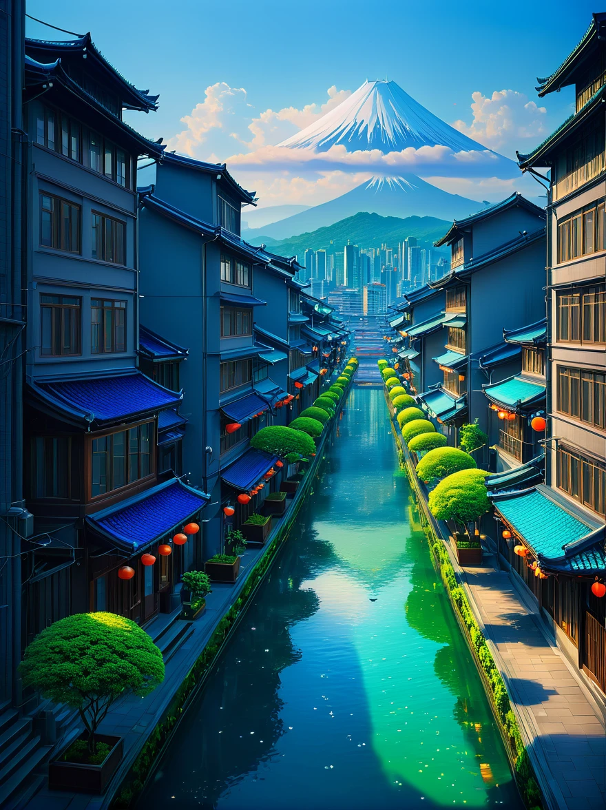 in style of Miki Asai, city landscape