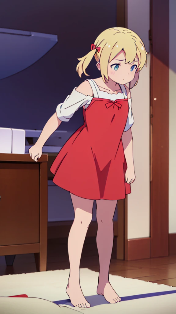 ((masterpiece))((Highest quality))girl、smile、blush、Flat Chest、Are thin、Blonde Hair、Are standing、Low - Angle、front、No background、真frontのアングル、A black maid outfit full of frills、Twin tails、Angle where you can see inside the skirt、Fisheye Lens