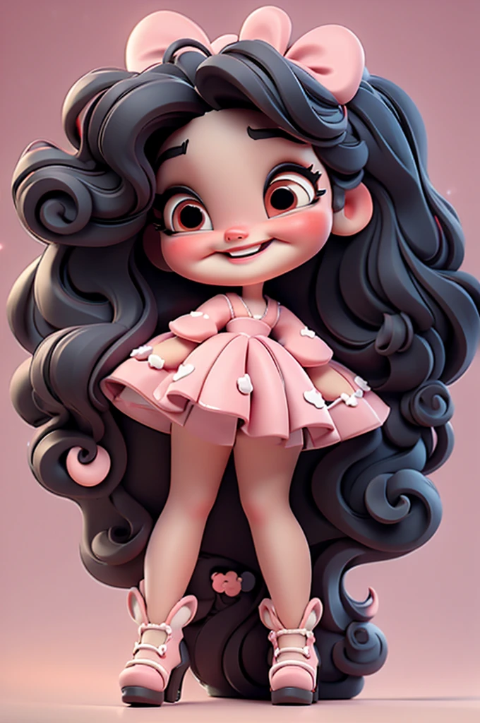 3d illustration, pixar style, cute chibi,  ariana grande, black hair, long hair, red bow in hair, dress red with black with white dots, bright eyes, big eyelash, pink cheeks, happy, smiling, glitter, white socks, red high heels shoes, exuberant, fantastic, cute pose, wonderful, white background, clean solid background, hq, 8k, masterpiece
