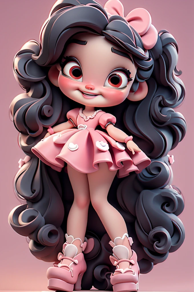 3d illustration, pixar style, cute chibi, baby girl ariana grande, black hair, long hair, red bow in hair, dress red with black with white dots, bright eyes, big eyelash, pink cheeks, happy, smiling, glitter, white socks, red high heels shoes, exuberant, fantastic, cute pose, wonderful, white background, clean solid background, hq, 8k, masterpiece
