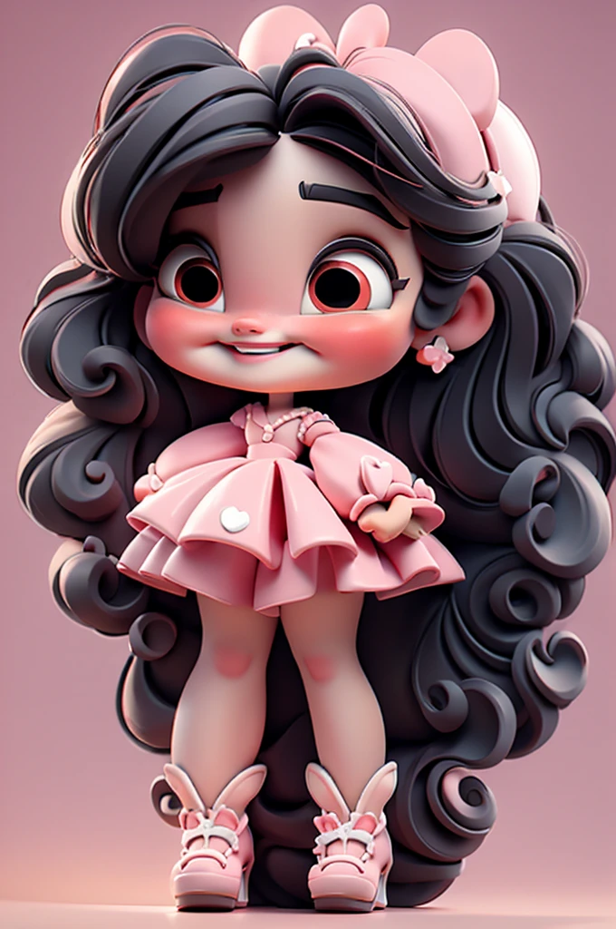 3d illustration, pixar style, cute chibi,  ariana grande, black hair, long hair, red bow in hair, dress red with black with white dots, bright eyes, big eyelash, pink cheeks, happy, smiling, glitter, white socks, red high heels shoes, exuberant, fantastic, cute pose, wonderful, white background, clean solid background, hq, 8k, masterpiece
