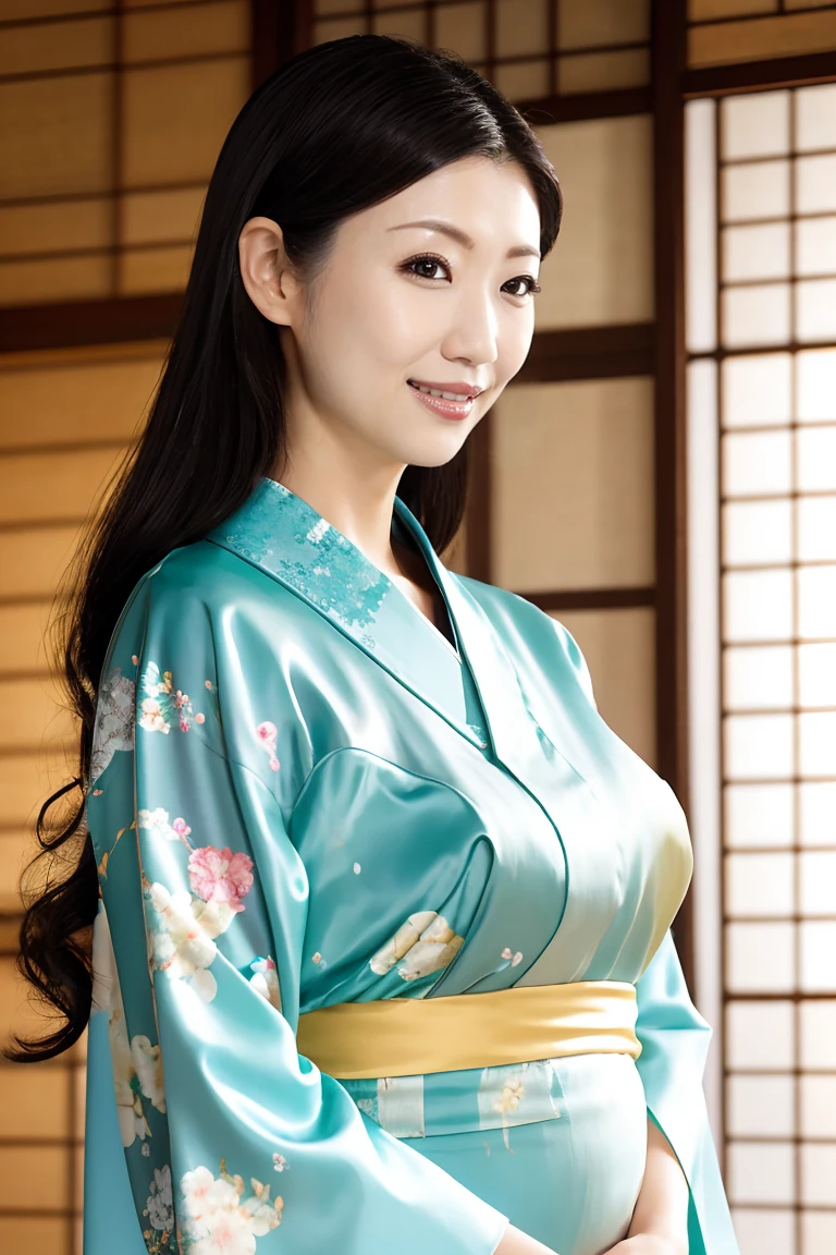 (Highest quality、Tabletop、8K、Best image quality、Award-winning works)、(One beautiful mature woman:1.1)、Adult face、(Innkeeper:1.1)、(Elegant floral kimono:1.2)、(A kimono with a perfect and precise collar:1.2)、Perfect mature woman portrait photo、Glowing Skin、Standing Elegantly、(Blurred elegant and exquisite perfect Japanese style room background:1.3)、(The most natural and perfect tidy Japanese style room background:1.2)、Glowing White Skin、Very white skin、(Accentuate your body lines:1.1)、(The most graceful posture:1.2)、(Large Breasts:1.2)、A perfect smile、Perfect beautiful glossy lips、(Accurate anatomy:1.1)、(A perfect and elegant kimono:1.1)、(Standing with good posture:1.1)、(Face close-up:1.1)、A little pregnant