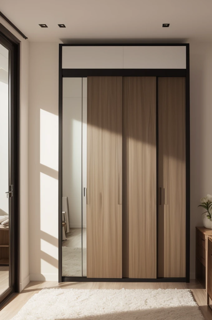 A wardrobe of 1.40 wide with 0.80 deep and 2.00 high with two sliding doors with mirror.