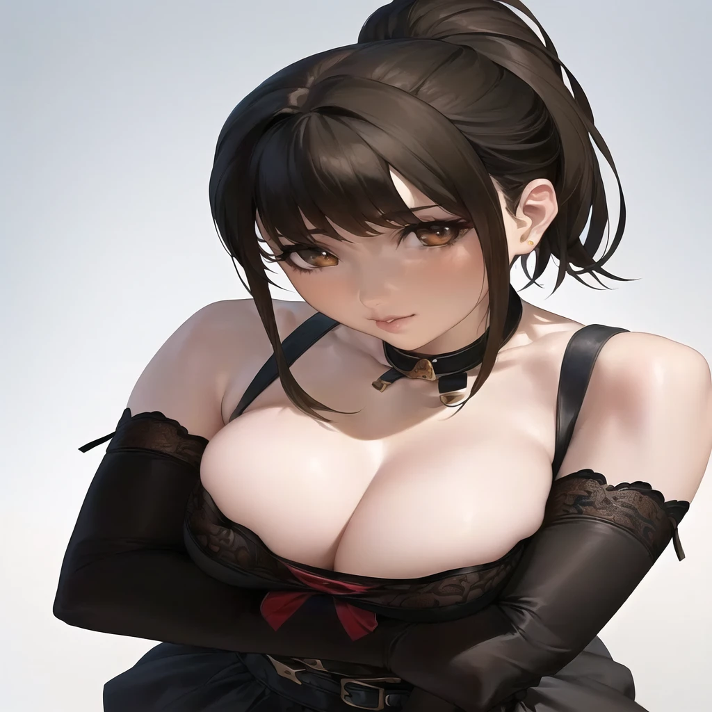 Anime girl with big breasts posing for the camera with black gloves, seductive anime girl, soft anime cg art, photorealistic render of anime girl, fine details. front line girls, beautiful and seductive anime woman, seductive portrait of tifa lockhart, extremely detailed germ of art, range murata and germ of art, attractive anime girl, ig model | germ of art, guweiz