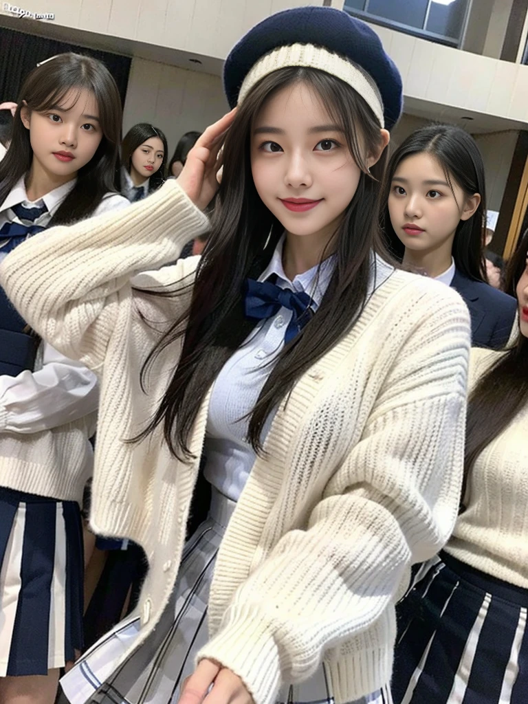 ((highest quality、8k、masterpiece:1.3)),((((cowboy shot)))),Ultra-high resolution,big eyes,Japanese,bangs,(a girl),(1 girl),((20 years old)),((facing at viewer)),(long hair),(((black sailor uniform))),grin,((squatting)),(((pleated mini skirt))),(((pussy))),((pubic hair)),((skirt lift)),(((short crew socks))),((black platform shoes))