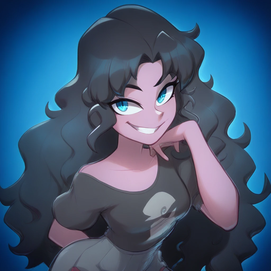 Ralph Bakshi Style, Curvy blue eyed girl with long wavy black hair and small breasts, (extreme nsfw)3.0, lewd3.0