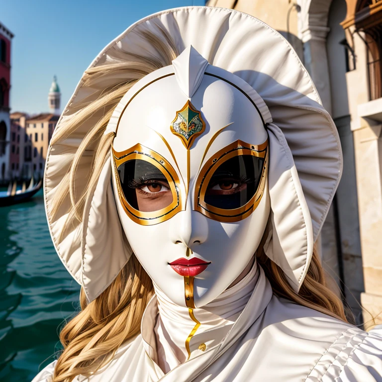 Venice Carnival,The mask has an exposed mouth,White Mask,whole body,Flashy protrusions,Long Hair,No people,No background,Highest quality,masterpiece,High resolution,8K