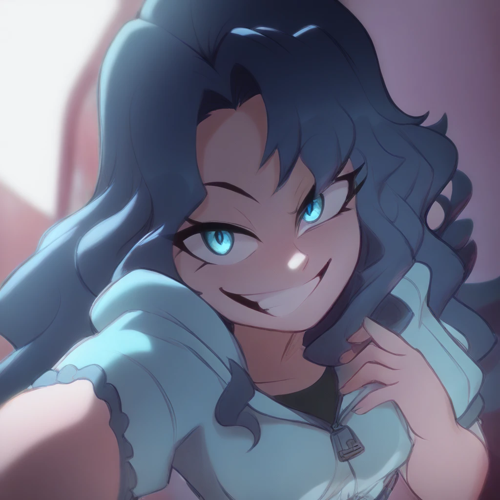 Ralph Bakshi Style, Curvy blue eyed girl with long wavy black hair and small breasts, (extreme nsfw)3.0, lewd3.0, upshot, pov