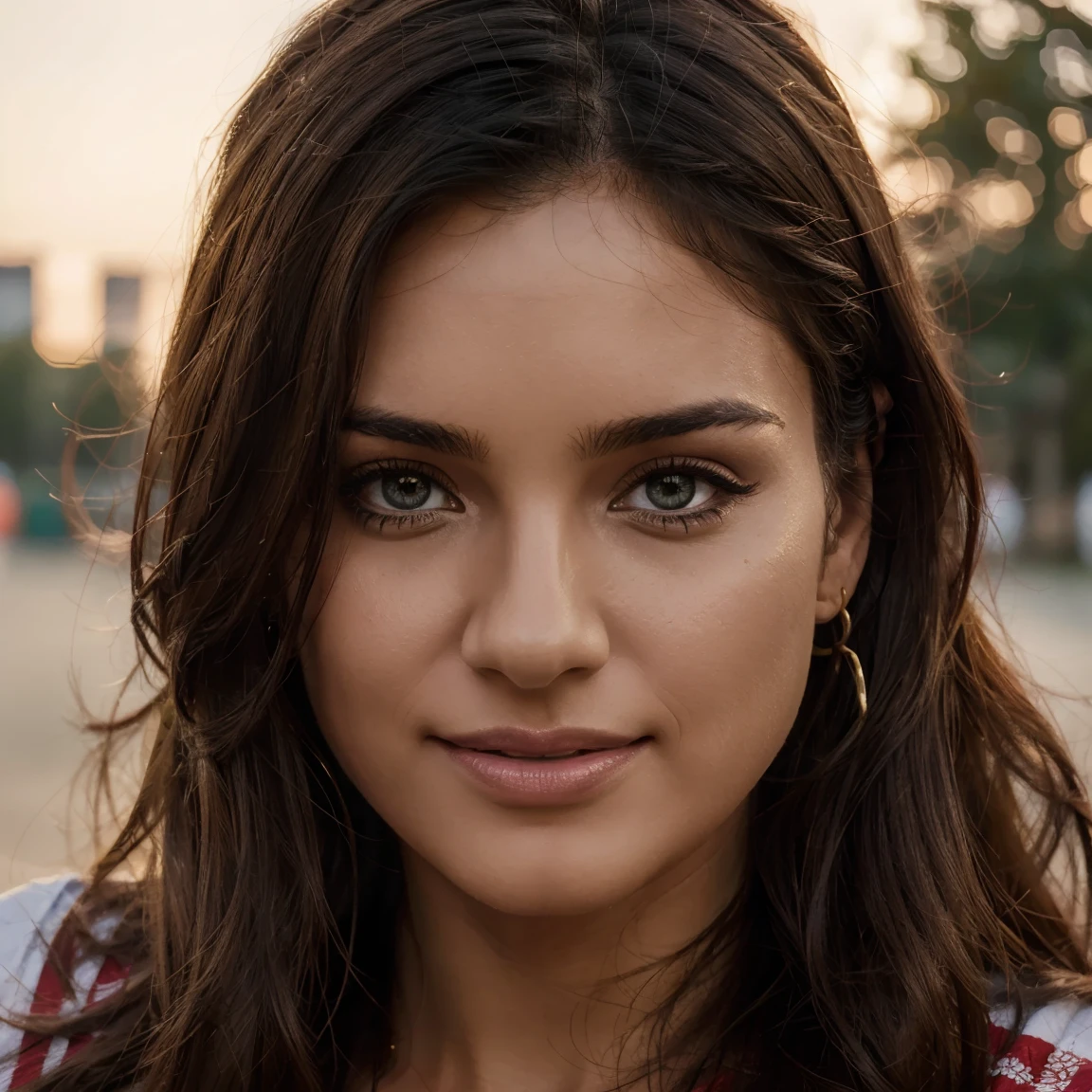 elle joue au football, we see his entire body, a beautiful Brazilian brunette woman,She has a beautiful smile and flirts with the camera, in the light of the sunset:1.2), corps parfait, cheveux parfaits, poitrine parfaite, hair behind, uhd, retina, accurate, anatomically correct, textured skin, great detail, high details, High quality, prime, best quality, high resolution, 16K, 8K, hyper realistic, ((realistic lighting, best quality, 8K, head of'artwork: 1.3))
