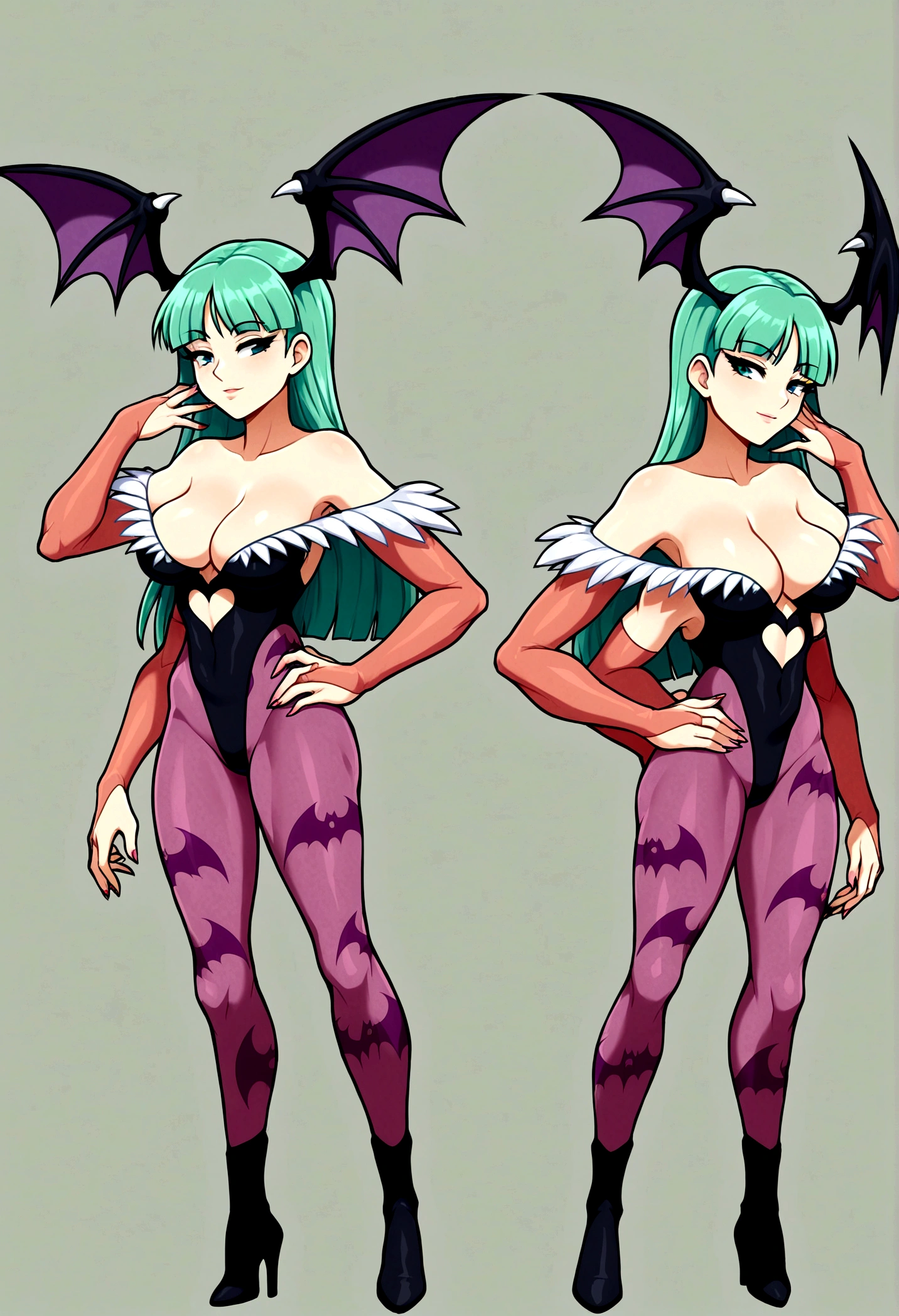 (masterpiece, best quality), best resolution, (4arms:1.5), (2heads:1.5), 1girl, Morrigan Aensland, full body.