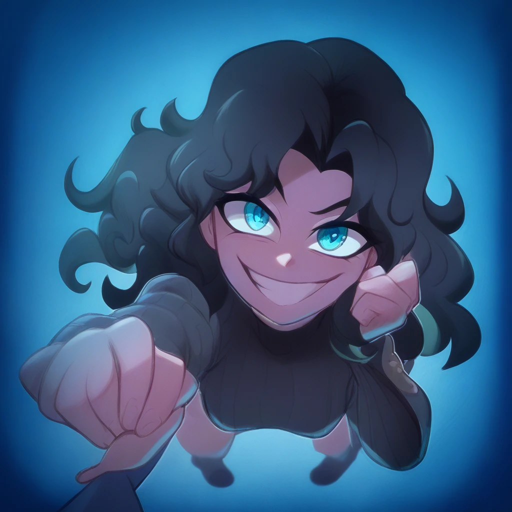 Ralph Bakshi Style, Curvy blue eyed girl with long wavy black hair and small breasts, (cruel_expression):3.0, punched in the face, abused