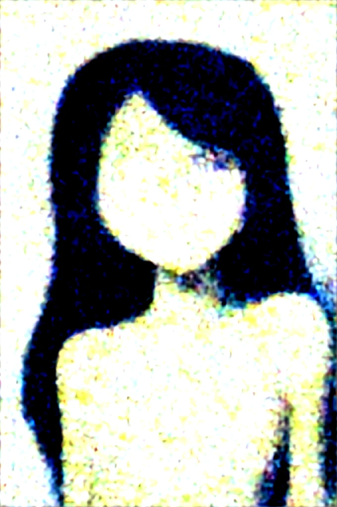 EdgGesugao facial expression, curvy blue eyed girl with long wavy black hair and small breasts 