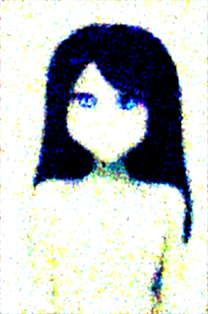 EdgGesugao facial expression, curvy blue eyed girl with long wavy black hair and small breasts 