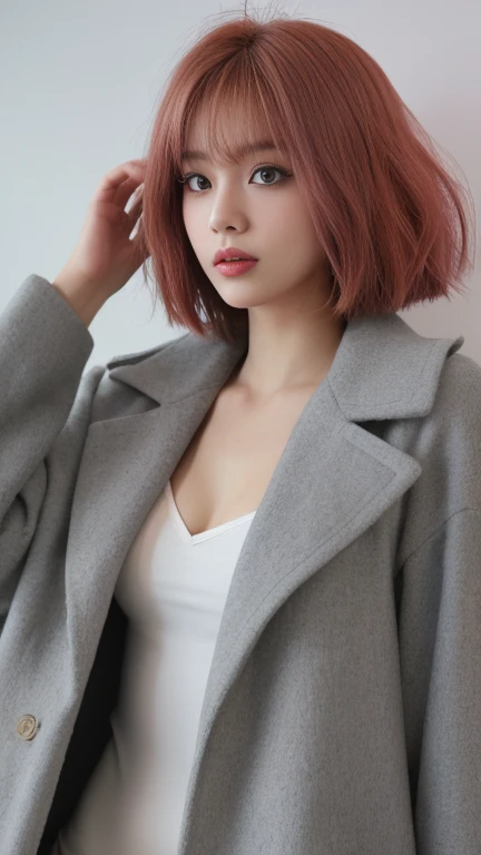 Realistic photo of Red Sazaby Girl,Short Bob Cut,Show as much skin as possible、Her hair is bright pink、It has a gradation with blonde..,Cool look,Proportions of gravure models、Playmate、background is gray,Coat of arms of the Principality of Zeon,Haman Khan and Char Aznable's 16-year-old daughter.,Ahan、Ahan、Ahan、Nipple orgasm、Nipple orgasm、Clitoral Infinite Orgasm、Clitoris licking、Infinite Clitoris Caressing、The ultimate pleasure of pussy、Uncontrollable orgasm、The pleasure of a clitoral vibrator、